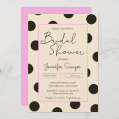 水玉模様ニュートラルブラックピンクブライダルシャワーインビタット 招待状 (正面/裏面)