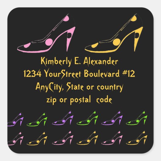 水玉模様ハイヒール差出人住所 スクエアシール (正面)