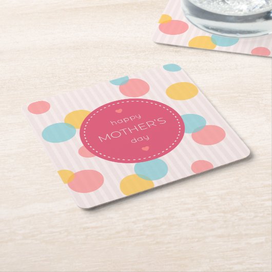 水玉模様ハッピーマザーズデイ |コースター スクエアペーパーコースター (アングル)
