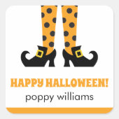 水玉模様ハロウィーンウィッチパーソナライズされたステッカー スクエアシール (正面)