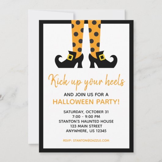 水玉模様ハロウィーンウィッチパーティの招待状 招待状 (正面)