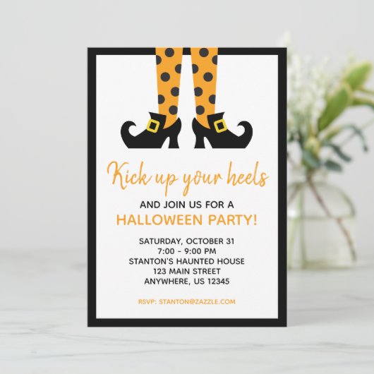 水玉模様ハロウィーンウィッチパーティの招待状 招待状 (スタンド正面)