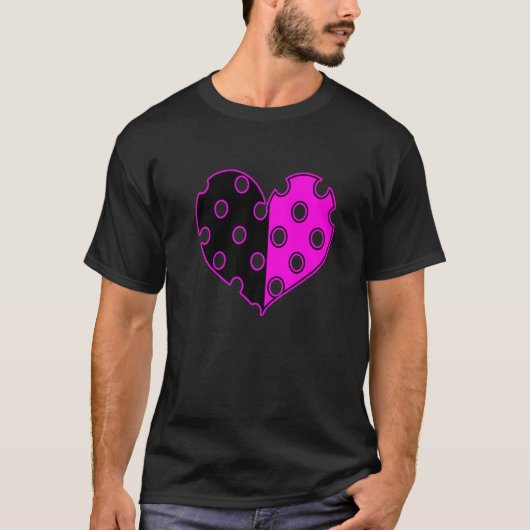 水玉模様ハートの白黒 Tシャツ (正面)