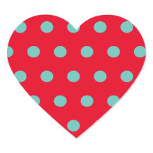 水玉模様ハートシール（赤とアクア）