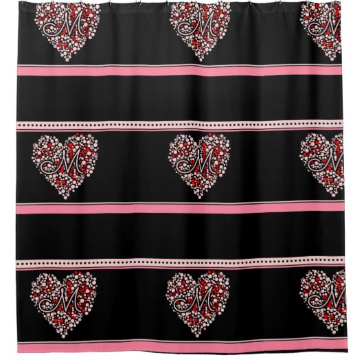 水玉模様ハート シャワーカーテン (正面)