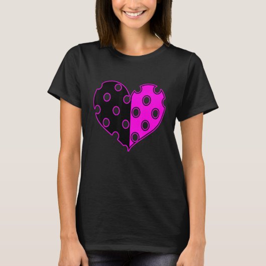 水玉模様ハート（ブラックとピンク） Tシャツ (正面)