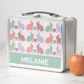 水玉模様バニーズパターパーソナライズされたン メタルランチボックス (インサイチュ)