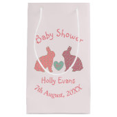 水玉模様バニーズベビーシャワーピンクカスタム スモールペーパーバッグ (正面)