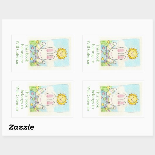 水玉模様バニー蔵書票 長方形シール (シート)