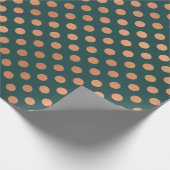 水玉模様バラ金ゴールド赤面ティール（緑がかった色）グリーンジオメトリ ラッピングペーパー (角)