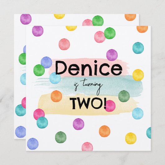 水玉模様バースデーパーティー招待状 招待状 (正面/裏面)