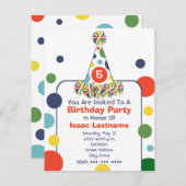 水玉模様バースデーパ多彩ーティーハット招待状 招待状 (正面/裏面)