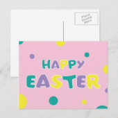 水玉模様パステルピンクハッピーイースター シーズンポストカード (正面/裏面)