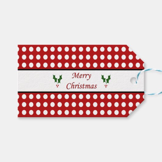 水玉模様パターンとのメリークリスマス ギフトタグ (正面(横))