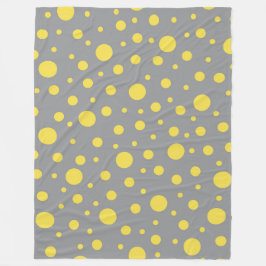 水玉模様パターンイエローグレー フリースブランケット