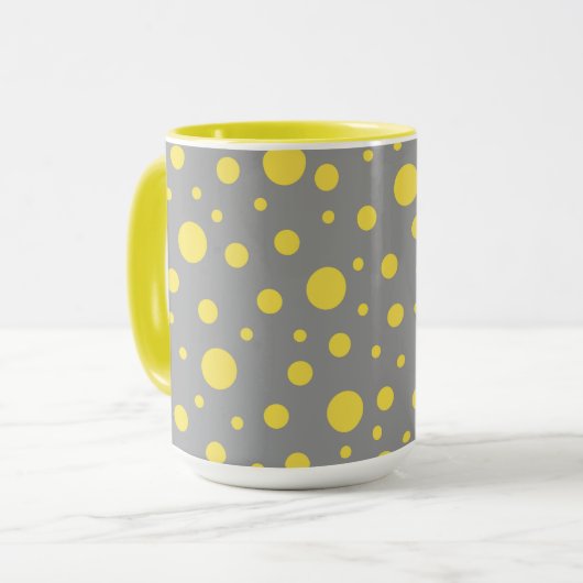 水玉模様パターンイエローグレー マグカップ (正面左)
