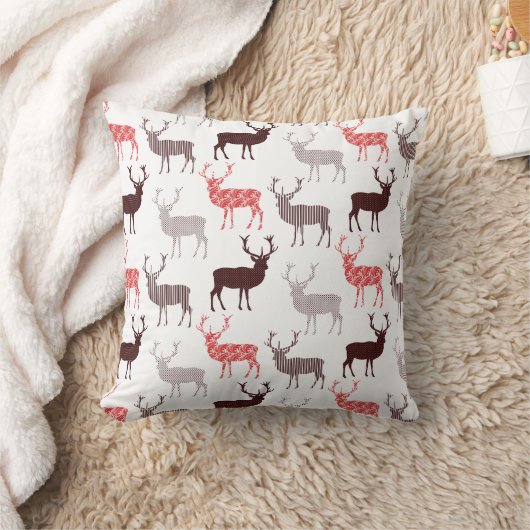 水玉模様パターンシカの雄鹿またはトナカイのクリスマス クッション (ブランケット)