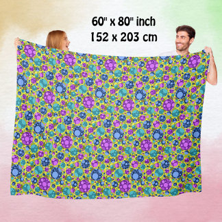 水玉模様パターンピンクブルーティール（緑がかった色）- フリースブランケット