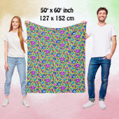 水玉模様パターンピンクブルーティール（緑がかった色）- フリースブランケット