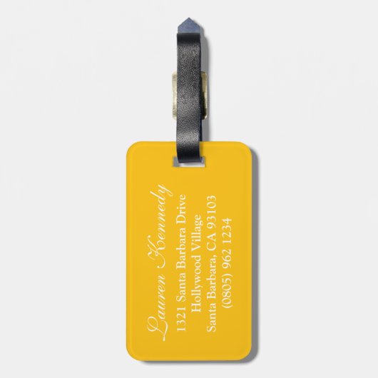 水玉模様パターン名の黄色の荷札 ラゲッジタグ (裏面縦)