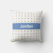 水玉模様パターン名前をカスタムするオン青ストライプ色 クッション (正面)