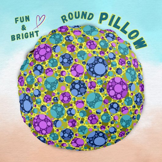 水玉模様パターン(ピンクブルーティール（緑がかった色）) - ラウンドクッション