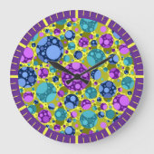 水玉模様パターン(ピンクブルーティール（緑がかった色）) - ラージ壁時計 (正面)