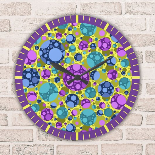 水玉模様パターン(ピンクブルーティール（緑がかった色）) - ラージ壁時計