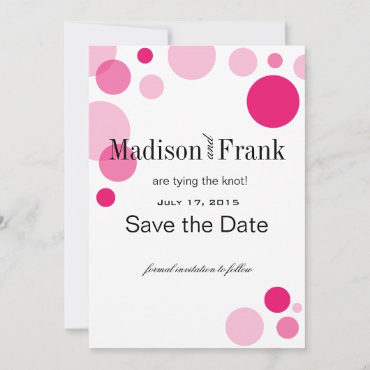 水玉模様パレードの写真の保存日付のショッキングピンク セーブザデート (裏面)