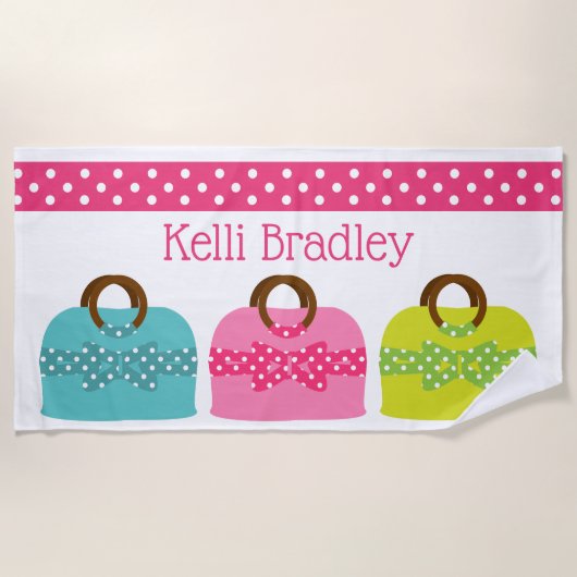 水玉模様パーズパーソナライズされたビーチタオル ビーチタオル (正面)
