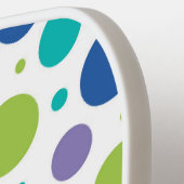 水玉模様パーソナライズされたライム、紫、ティール(緑がかった色)、青 ピックルボールラケット (左詳細)