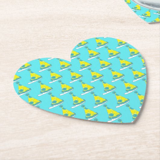 水玉模様パーティーハットハッピーバースデーお祝い ペーパーコースター (アングル)