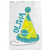 水玉模様パーティーハットハッピーバースデーお祝い ミディアムペーパーバッグ (裏面)