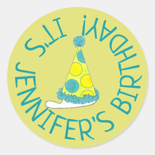 水玉模様パーティーハットパーソナライズされたバースデーパーティー ラウンドシール (正面)