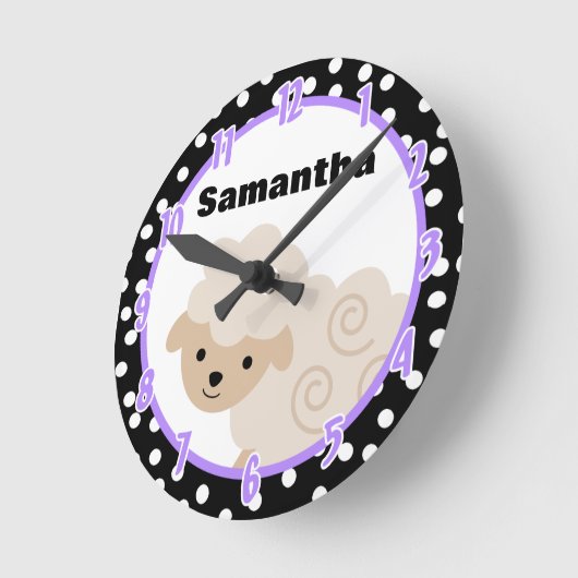 水玉模様パープルカントリーファームシープラムクロック ラウンド壁時計 (傾斜)