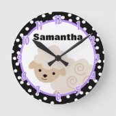 水玉模様パープルカントリーファームシープラムクロック ラウンド壁時計 (正面)