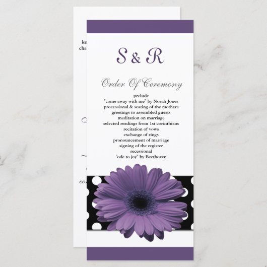 水玉模様パープルデイジー結婚式 プログラム (正面/裏面)