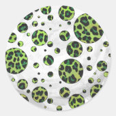 水玉模様ヒョウ黒緑 ラウンドシール (正面)