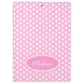 水玉模様ピンクあなたの名前とイニシャルクリップボードを追加 クリップボード (裏面)