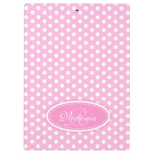 水玉模様ピンクあなたの名前とイニシャルクリップボードを追加 クリップボード (裏面)