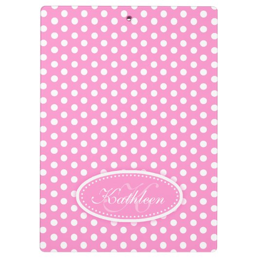 水玉模様ピンクあなたの名前とイニシャルクリップボードを追加 クリップボード (裏面)