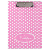 水玉模様ピンクあなたの名前とイニシャルクリップボードを追加 クリップボード (正面)