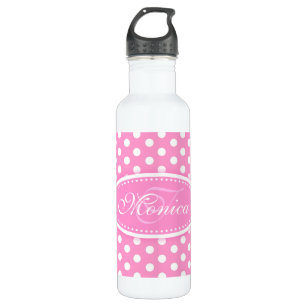水玉模様ピンクとホワイトドリンクボトル ウォーターボトル