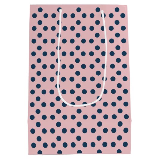 水玉模様ピンクと海軍 ミディアムペーパーバッグ (裏面)
