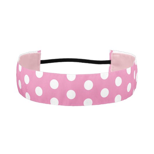 水玉模様ピンクと白のパターン アスレチックヘッドバンド (正面)