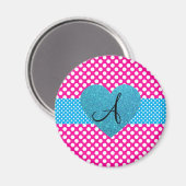 水玉模様ピンクと白モノグラム マグネット (正面/裏面)