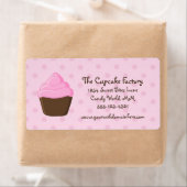 水玉模様ピンクと茶色のカップケーキ ラベル (インサイチュ)