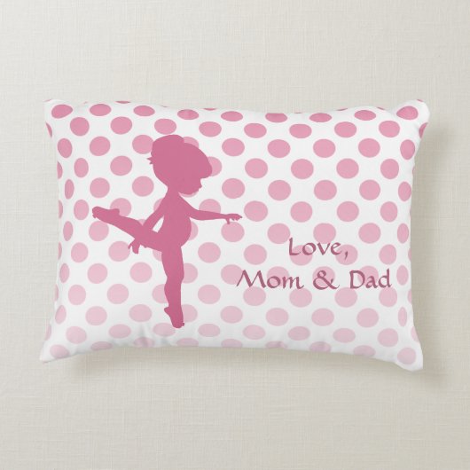 水玉模様ピンクバレリーナパーソナライズされた アクセントクッション (裏面)
