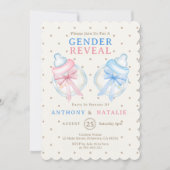 水玉模様ピンクブルーボウミルクボトル性発現 招待状 (正面)