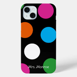 水玉模様ピンクブルー白黒オレンジシック iPhone 15 MINIケース